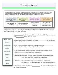 Worksheet Transition Words Complete Each Sentence Using The Transition Words From Word Bank Use Each Word Only O Transition Words Word Sentences Word Bank