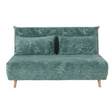 Divanetto Trasformabile 2 Posti In Velluto Verde Con Motivi Palme Nio Maisons Du Monde Banquette Convertible Banquette Convertible 2 Places