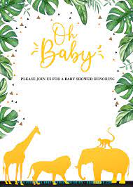 Free Jungle Party Gold Themed Animals Invitation Templates Safari Invitations Animal Birthday Invitation Safari Baby Shower Invitations