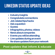 10 Linkedin Status Updates For Job Seekers Career Sherpa Linkedin Business Social Media Marketing Business Linkedin Marketing
