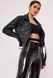Premium Black Faux Leather Crop Biker Jacket Missguided Leather Jacket Girl Cropped Biker Jacket Black Faux Leather