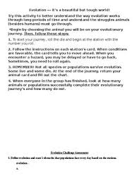 Evolution Challenge Assessment Instructions Chart Cards