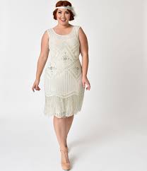 1920s Plus Size Dresses Gatsby Dresses Flapper Costumes Plus Size 1920s Style White Silv Plus Size Flapper Costume Plus Size Flapper Dress Plus Size Dresses
