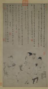 wu wei 吳偉 明吴伟歌舞图北京故宫博物院藏吴伟是戴进之后的浙派名将 是 江夏派 的倡导者 早年画法比较工细 中年后变为苍劲豪放 泼墨淋漓一格 画面正中的歌舞女孩 为青楼歌妓李奴奴 年仅十岁 娇小玲珑 能歌善舞 周围众人正倾心观赏 此图用白描法 线条纤细