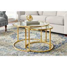 Vidaxl side coffee end table fiberglass high gloss white base tempered glass top. Home Decorators Collection Cheval 2 Piece 30 In Gold Glass Medium Round Glass Coffee Table Set With Nesting Tables Dc19 6641 The Home Depot Coffee Table Round Glass Coffee Table Glass Coffee Table Decor