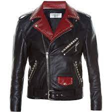 Saint Laurent Studded Bi Colour Leather Biker Jacket Biker Jacket Mens Leather Jacket Biker Biker Jacket Men