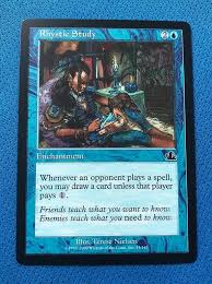 Find good friends who like playing magic for fun and not just to win every game, because if you mix in proxy decks or cards the deck power levels can get out of control if you don't play mostly for fun. Rhystic Study Pcy Mtg Proxy Magic The Gathering Proxies Cards Gp Fnm Playable Holo Foil Available Proxy King Mtg Proxy Mtg Magic The Gathering Cards