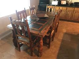Give your dining room a rustic modern farmhouse look with the warmth of this valerie pine solid wood dining table. Rustic Dining Table And Chair Set For Sale In Peoria Az Offerup