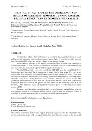 Pdf Mortality Patterns In The Emergency And Trauma Department Hospital Tuanku Fauziah Perlis A Three Year Retrospective Analysis
