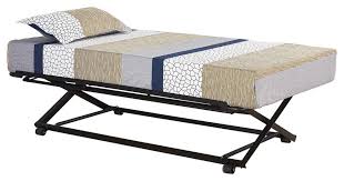 Twin size daybed with adjustable trundle, pop up trundle, silver (new, expected to arrive on march 20) by williston forge. Tiverton 17 H Pop Up Trundle High Riser Bed Frame Black Metal 39 Twin Transitional Daybeds By Pilaster Designs Houzz