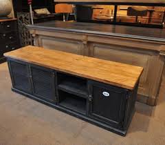 Meuble Bas Patine Noir Bois Et Porte Grillagees Metal Meuble Noir Et Bois Meuble Bas Salon Meuble Bas
