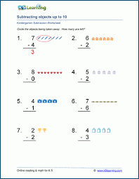 free preschool kindergarten subtraction worksheets printable k5 learning
