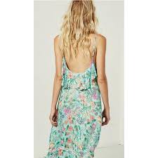 Floral Slip Dress With Lace Trim Detail Along Low V Neckline And Skirt Low Scoop Back With Accenting Frill Detail Along Floral Slip Dress Dresses Maxi Dress
