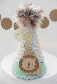 Lil Lion Zoo Safari Party Hat Tan Chevron Mint Green Light Blue Glitter Gold Birthday Party H Birthday Party Hats Safari Birthday Safari Birthday Party