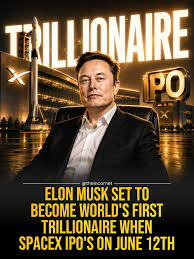 History in the making? Elon Musk could become the world's first $1 Trillion  person as SpaceX gears up for its blockbuster IPO on June 12. With a  reported valuation of around $1.75