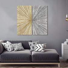 Gold and silver abstract wall art. 2 Piece Modern Gold Silver Lines Stripes Clusters Abstract Paintings Canvas Black On White Print Posters Wall Art Pictures For Living Room Home Decor Wish