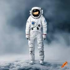 Realistic white astronaut suit in foggy surroundings on Craiyon