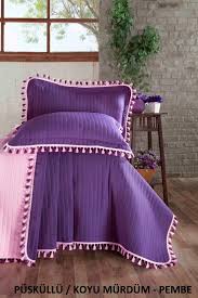 Evim Home Puskullu Yatak Ortusu Seti Koyu Murdum Pembe Alkapida Com