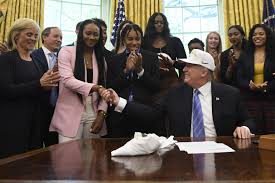 Like the clemson and north dakota president trump is presented with team swag while welcoming 2019 ncaa women's basketball national champions, the baylor lady bears, to the. Video Donald Trump Meets With Baylor Women S Basketball Team Serves Fast Food Bleacher Report Latest News Videos And Highlights