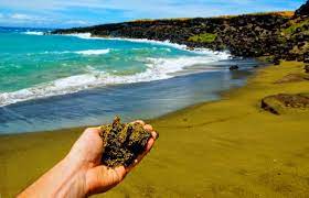 The striking green sand of green sand beach, also called mahana beach and papakolea beach, is the result of olivine deposits in the nearby rocks. The Green Sand Beach PapakÅlea Beach