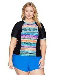 Women S Rash Guard Shirts Coastal Blue Womens Plus Size Active Swimwear Short Sleeve Women S Plus Size Swimwear Plus Size Swimwear Shorts Plus Size Swimwear