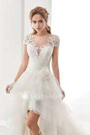 Discover over 947 of our best selection of hot search, ranking keywords on. Exquisite Bateau Short Sleeve High Low Wedding Dress With Tiers And Draping Wedding Dresses High Low Short Wedding Dress Hi Lo Wedding Dress