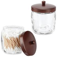 Canisters are available in a wide range of sizes. Mdesign Glass Bathroom Vanity Storage Organizer Canister Jar For Cotton Balls Swabs Beauty Blenders Makeup Sponges Bath Salts Hair Ties Jewelry 2 Pack Clear Jar Bamboo Wood Lid Buy Online In