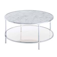 Sold and shipped by safavieh. Gold Coast Carrara Round Coffee Table White Faux Marble Chrome Breighton Home Target