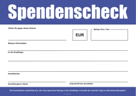 Wir sind immer noch ganz überwältig von all den eindrücken und hoffen, unsere. Xxl Spendenscheck Blau Weiss Pdf Vorlage Zum Ausdrucken