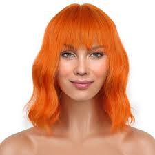 Amazon.com : LANICE Short Bob Wigs with Bangs for Women Loose Wavy Hair  Shoulder Length Orange Wigs Synthetic Colorful Wigs for Cosplay Daily ...