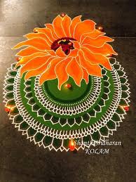 Mandala Orange Flower Kolam Free Hand Rangoli Design Rangoli Designs Rangoli Designs Flower