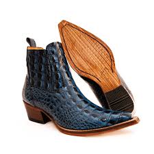 Botina Country Masculina Bico Fino Couro Legítimo Bovino Jacaré Dubai Azul  Petróleo | JM Country
