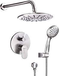 Shower faucet set package includes: Shower System Wall Mounted Shower Faucet Set For Bathroom With High Pressure 8 Rain Shower Head And 3 Setting Handheld Shower Head Brushed Nickel Rough In Pressure Balance Valve Included Amazon Com