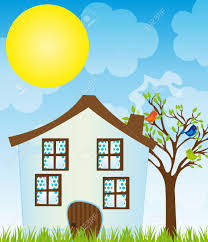 It's a story about cats, a curse and a curmudgeon. Blauen Comic Haus Mit Baum Vogel Gras Uber Himmel Mit Sonne Hintergrund Vektor Lizenzfrei Nutzbare Vektorgrafiken Clip Arts Illustrationen Image 10263080