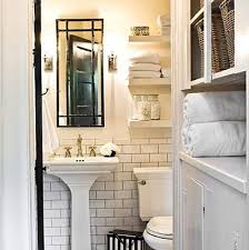 Fashionista06 Haskell Harris Bathroom Subway Tiles Backsplash White Pedestal Sink Black Mirror Cottage Bathroom Bathroom Inspiration Serene Bathroom
