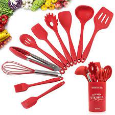 Home garden kitchen dining bar 8pcs set spoons cup pp baking accessories stainless steel plastic handle gadgets ubmtz. Tuilful Silicone Kitchen Utensils Set Non Stick Cooking Utensils Tools 11 Pieces Heat Resistant Red Kitchen Gadgets Set