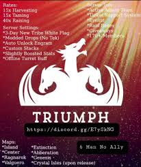 Survival evolved that includes a . Looking For A New Server Enjoy Small Tribes Come Join Us At Triumph Just Wiped 2 Weeks Ago And There Is A 3 Day White Flag For New Tribes Join Discord If