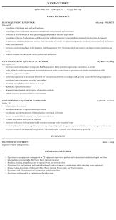 equipment supervisor resume sample
