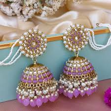 Light Purple Traditional Jhumka Earrings for Girls | FashionCrab.com