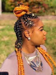 Protective Style Braided Half Up Braid Half Up Half Down Orange Braids