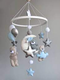 Baby Boy Crib Mobile With Bears Gray And Beige Clouds Stars Etsy Baby Boy Crib Mobile Baby Boy Cribs Hanging Crib Mobile