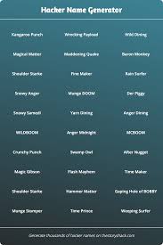 Hacker Name Generator 1000s Of Random Hacker Names