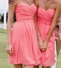 David S Bridal Short Crinkle Chiffon Dress With Front Cascade F14847 Coral Reef Th Coral Bridesmaid Dresses Sweetheart Bridesmaids Dresses Bridesmaid Dresses