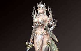 Who is the fantasy woman in the long dress? Wallpaper Girl Fantasy Beautiful Art Asian Style Blonde Characters Dress Armor Figure Cavan Danny Images For Desktop Section Sejnen Download