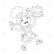 Retro cartoon farmer with a goose and rooster at a fence over rays #1219363. Coloring Page Outline Of Cartoon Girl Chef With Cake Coloring Royalty Free Cliparts Vectors And Stock Illustration Image 58327913