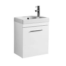 Wall hung vanity units look great and can help to declutter your bathroom. Bajo 46 X 29 Wall Hung White Gloss Compact Vanity With Ceramic Top Farmhouse Sinks Traditional Basin Stands And Toilets From Turner Hastings