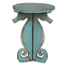 Distressed Blue Seahorse Side Table Side Table Side Table Wood Wooden Accent Table