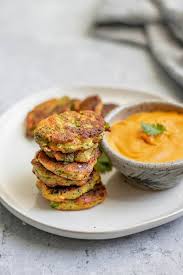 Vegan Broccoli Fritters With Smokey Red Pepper Buffalo Cheddar Dip The Curious Chickpea
