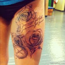 Flower tattoos are very popular in different kinds sizes and colours. 51 Excellent Wording Tattoo For Thigh
