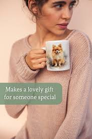 Tazza con grafica per cani Pomerania color acquerello da 11 once